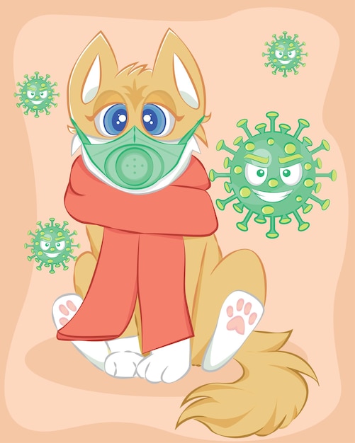 Vector corona in the dog. dog wearing the masks vector illustration.