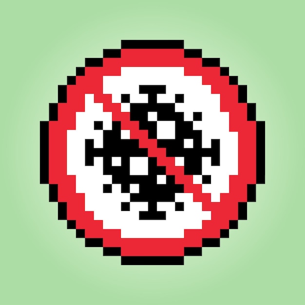 Corona symbol of the 8bit pixel virus in vector illustration sign stop corona virus in pixel art