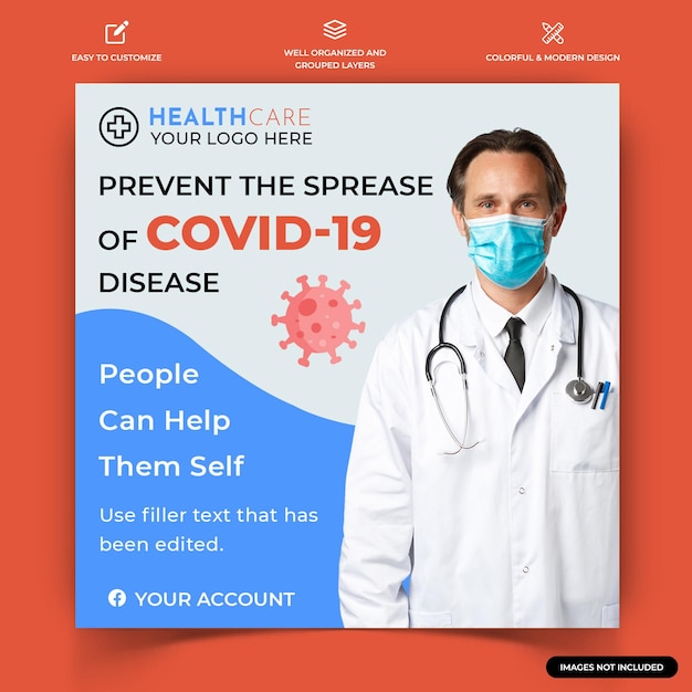 Corona virus awareness instagram social media post web banner template vector premium