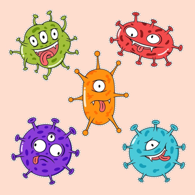 Collezione di adesivi per cartoni animati del virus corona