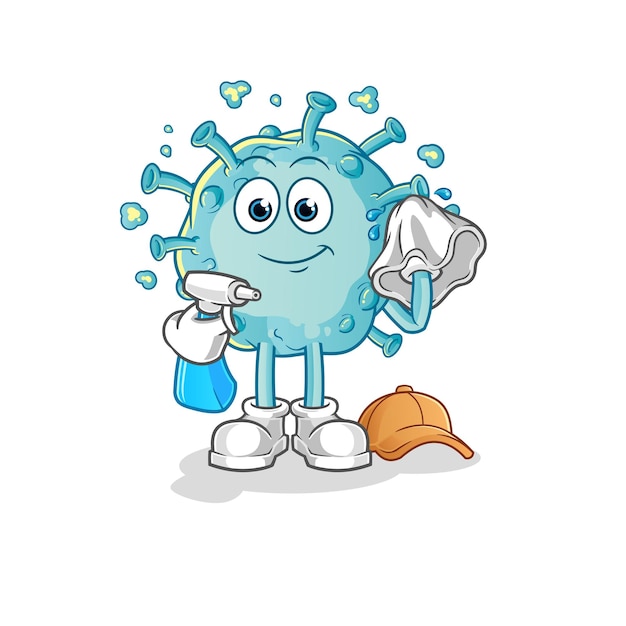 corona virus cleaner vector. cartoon character