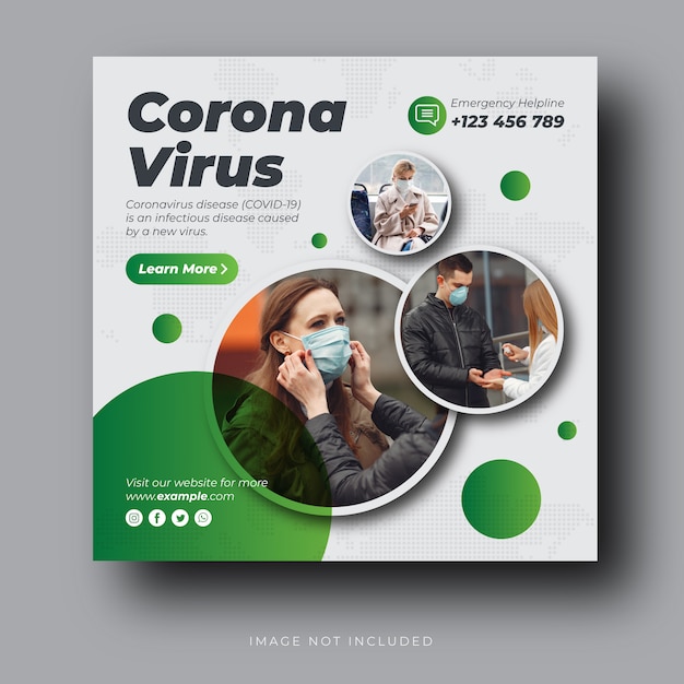 Corona virus covid-19 alert or hospital social media banner or square flyer premium vector template