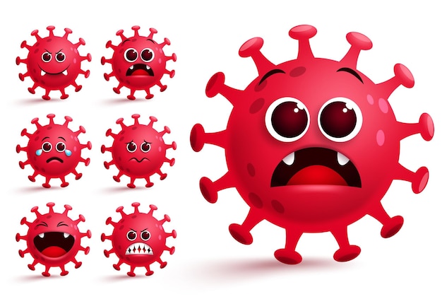 Corona virus covid19 emoticon vector set Covid19 corona virus emoji en emoticon met verrassing