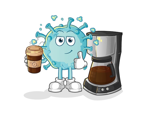 Corona virus drinken koffie illustratie. karakter vector