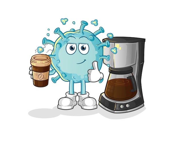 Corona virus drinking coffee illustration. character vector