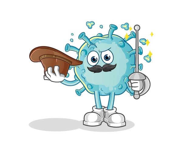 Corona virus fencer character. cartoon mascot vector