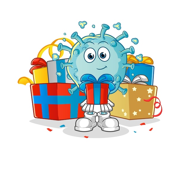 Corona virus give gifts mascot cartoon vector