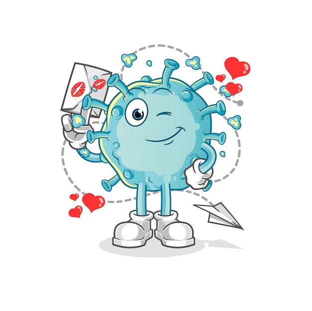 Corona virus hold love letter illustration. character vector