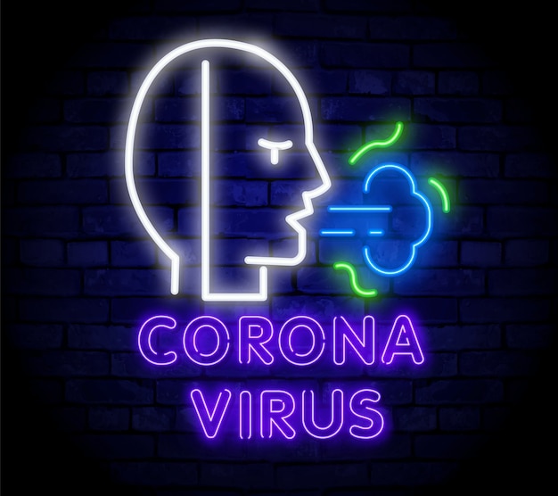 Corona virus icon neon style healthcare and medicine concept for graphic design