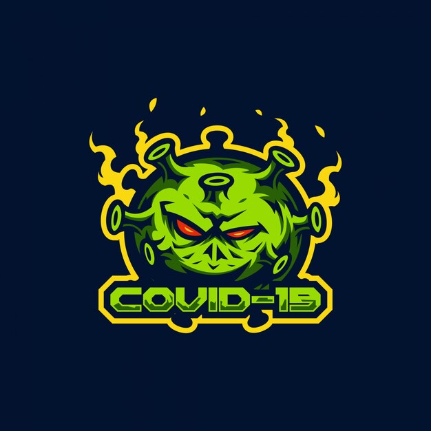 mascotte di virus corona e logo esport