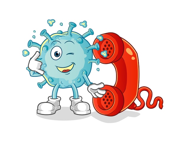 corona virus oproep mascotte. cartoon vector