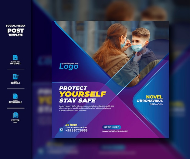 Corona Virus Social Media Post Template For Social Awareness Premium 