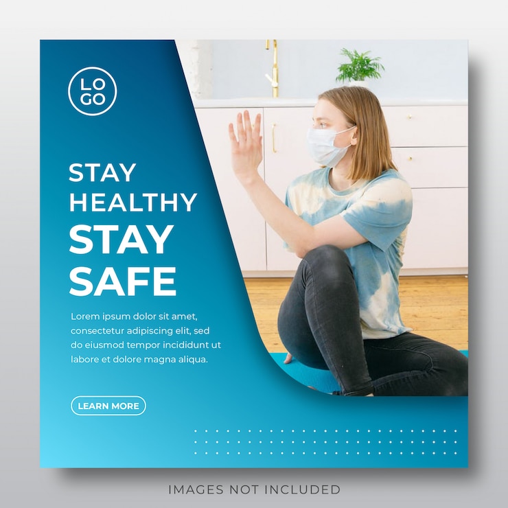 Vector corona virus social media post template - stay home stay save, stay healthy