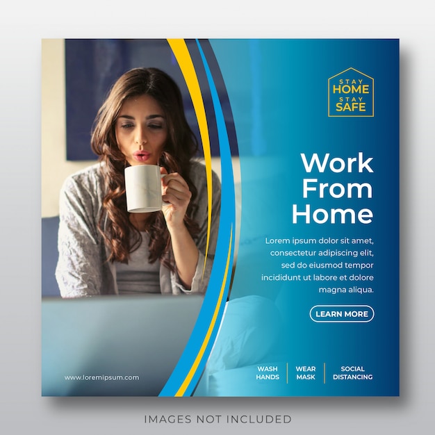 Vector corona virus social media post template - stay home stay save, work from home