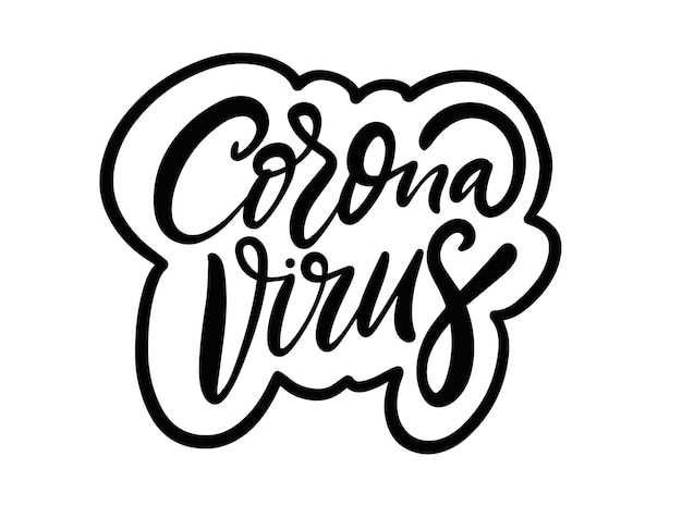 Vettore corona virus testo disegnato a mano colore nero lettering frase illustrazione vettoriale