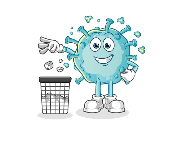 Corona virus Throw garbage mascot. cartoon vector