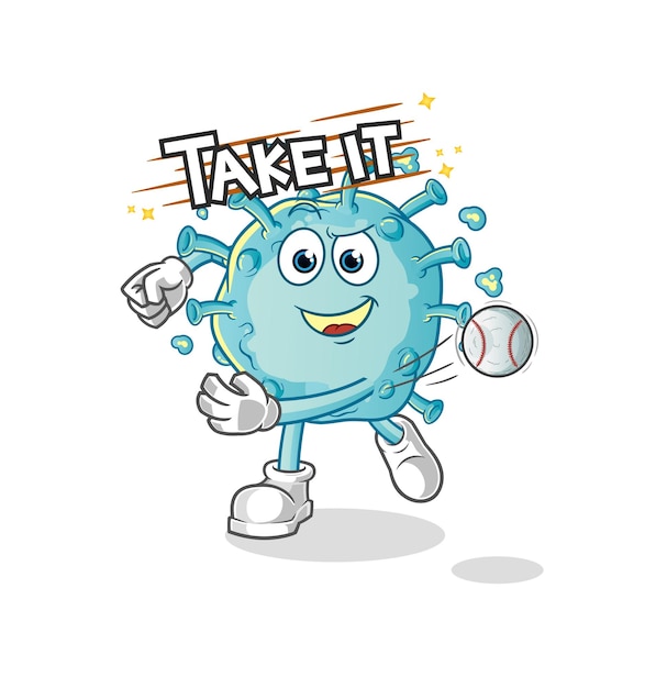 Corona virus throwing baseball vector. cartoon character