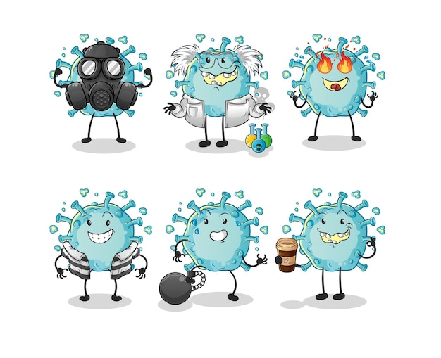 Corona virus villain group character cartoon mascot vector