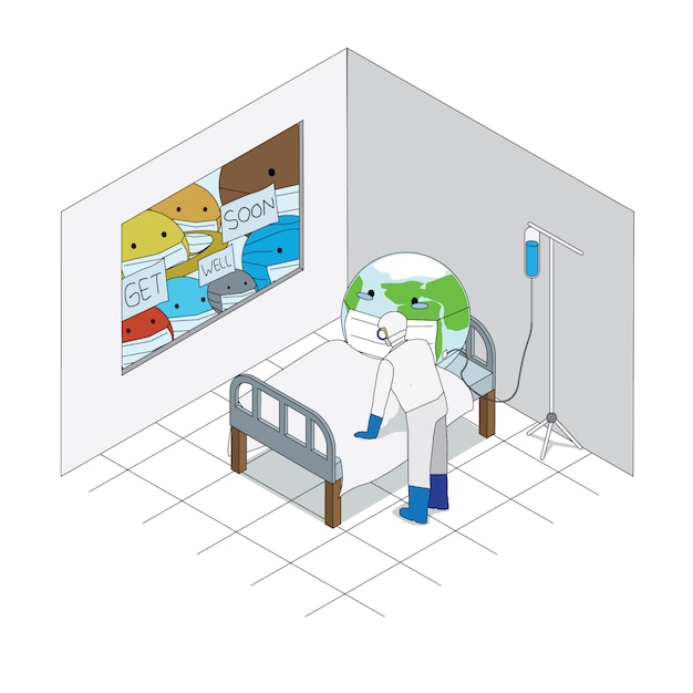 Vettore virus corona con isolamento della terra da covid-19