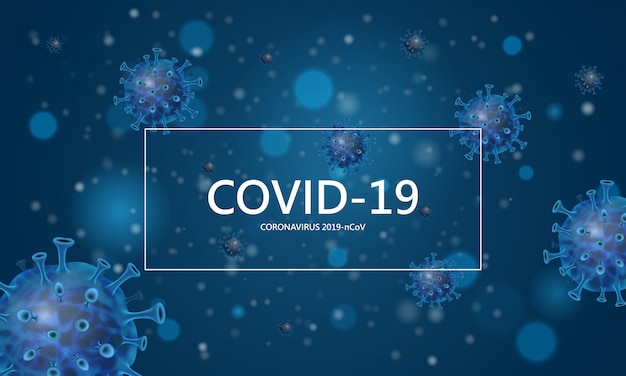 Vector coronavirus (2019-ncov) background with realistic blue virus cells.