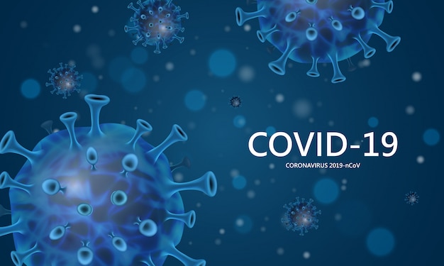 コロナウイルス（2019-nCoV）現実的な青いウイルス細胞の背景。