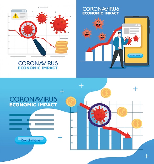 Vector coronavirus 2019 ncov heeft invloed op de wereldeconomie, covid 19 virus make-down economie, wereldeconomische impact covid 19