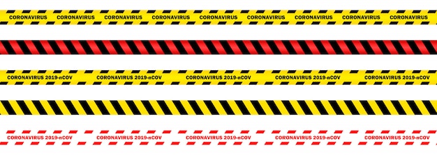 Coronavirus 2019-ncov、シームレスな黄色と赤のセキュリティテープイラストセット