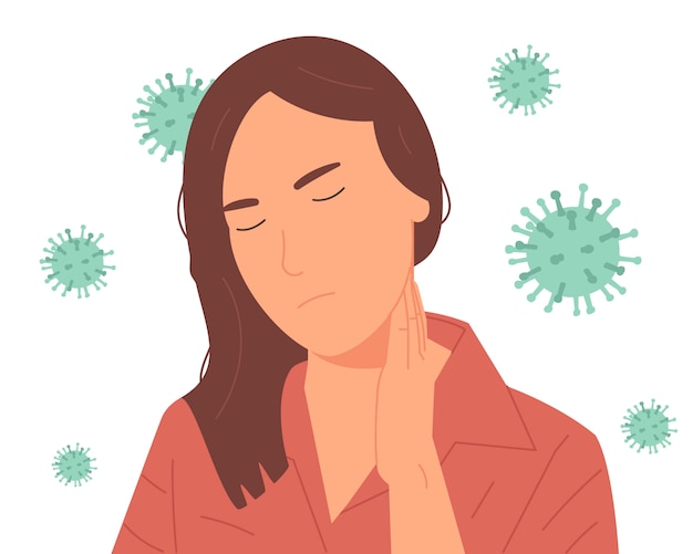 Coronavirus 2019-nCoV symptom. Infected woman illustration. CoV-2019 prevention, coronavirus symptom