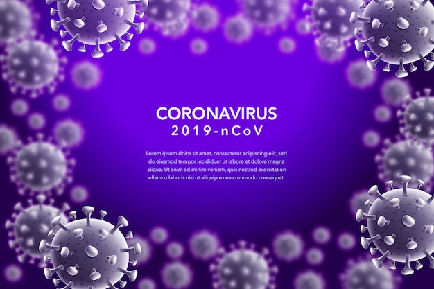 coronavirus 2019-ncov and virus purple background with corona virus disease cells