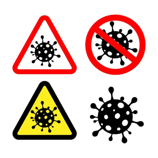 Coronavirus 2019ncov covid19 batteri con segnale di stop e casella di testo colore rosso e giallo illustrazione vettoriale isolata