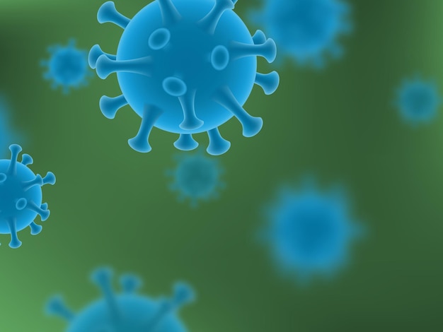 Coronavirus 2019nCov MERS virus nieuw coronavirus achtergrond Vector 3d abstract virus bacteriën Blauwe cellen geïnfecteerd organisme groene achtergrond