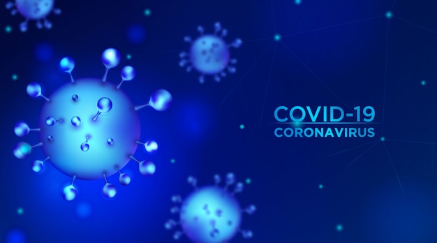 Coronavirus 3d vettore realistico in sfondo blu scuro.