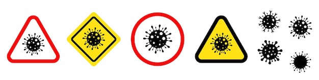 Coronavirus alert icons colection Virus warning sign set Four variations of coronavirus icon