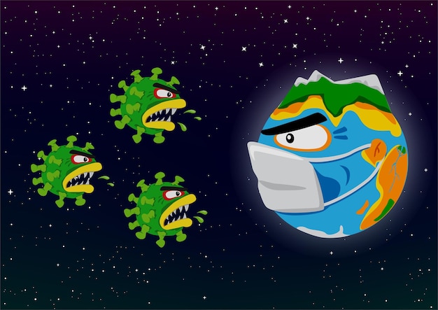 Vector coronavirus attacks earth illustration