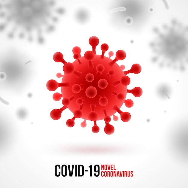 Coronavirus sullo sfondo. simbolo del virus rosso su sfondo bianco. nuovo coronavirus 2019-ncov illustrazione. concetto di pericolosa pandemia di covid-19.