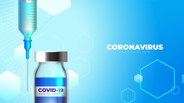 Coronavirus background with vaccine bottle and syringe