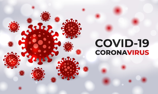 Coronavirus bacterial cells on a white medical vector background with typography. Realistic covid19 red colored viral cells.