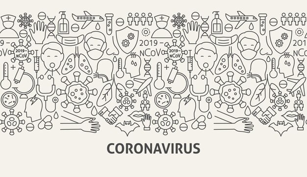 Coronavirus Banner Concept. Vector Illustration of Outline Design.