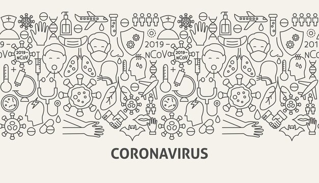 Concetto di banner di coronavirus. illustrazione di vettore del disegno del profilo.