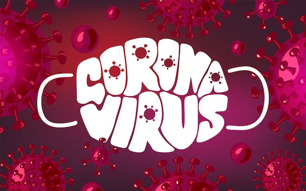 Coronavirus belettering tekst in de vorm van een gezichtsmasker