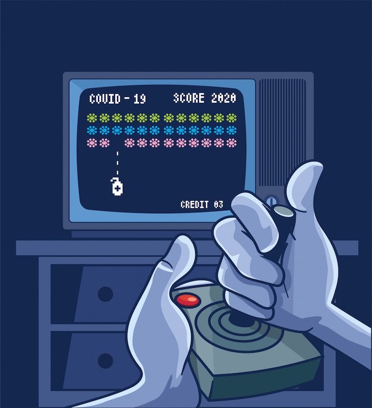 Vector coronavirus cartoon gaming