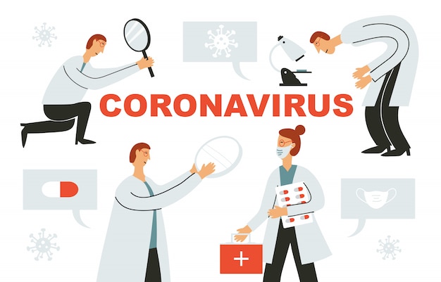 Coronavirus concept achtergrond met wetenschappers.