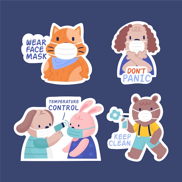 Coronavirus concept stickers met schattige dieren