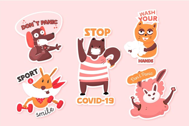 coronavirus concept stickers with cute animals