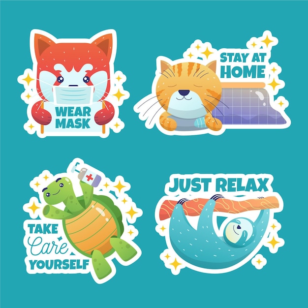 Coronavirus conceptstickers met schattige dieren pack