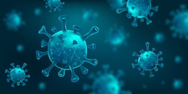 Предпосылка coronavirus covid-19 с клеткой вируса 3d в микроскопическом взгляде.