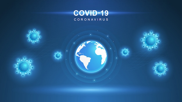 Vettore coronavirus covid-19. focolaio di coronavirus e background di influenza coronavirus. virus covid-19. attacco di virus sulla terra. illustrazione.