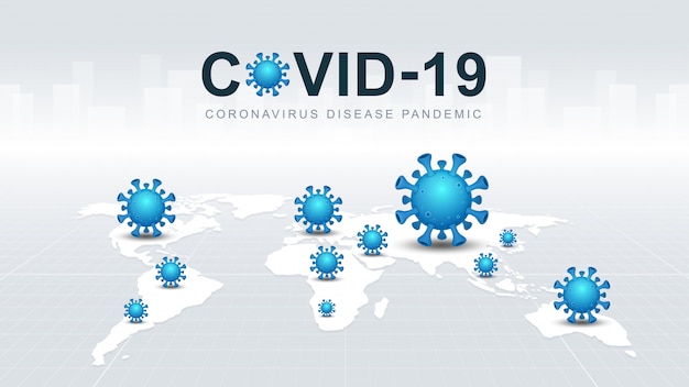 Vector coronavirus (covid-19. coronavirusziekte pandemie op kaart. covid-19 virus achtergrond. virusaanval op aarde. illustratie.