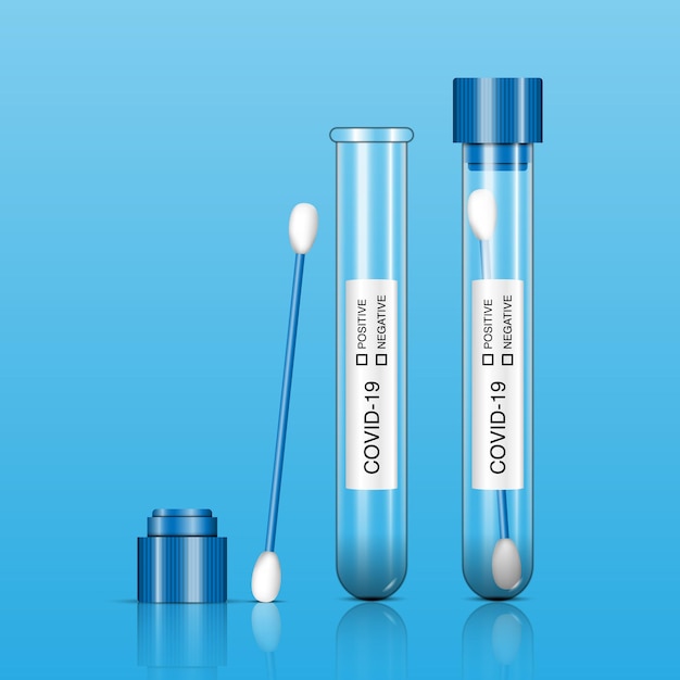 Vector coronavirus covid 19 infected cotton bud sample with test tube