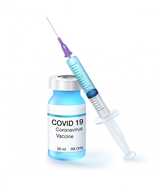 コロナウイルス（covid-19）ワクチン、注射器、および投与量ボトルワクチン現在世界中で広がっている新しいウイルス株による感染を阻止する。現実的なファイル。